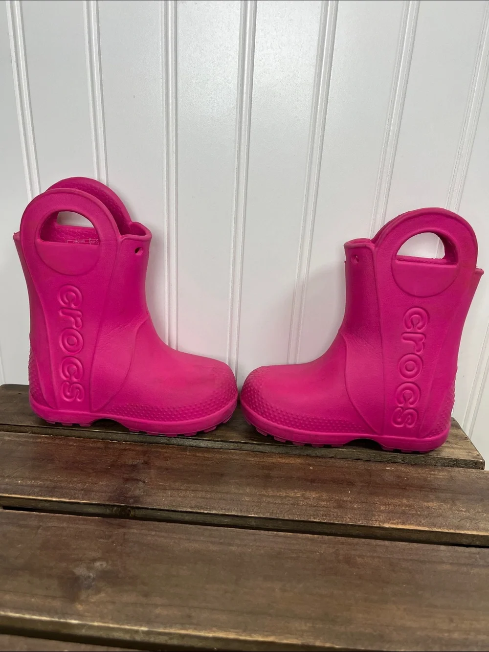 CROCS Kids Bright Pink Handle Rain Boots